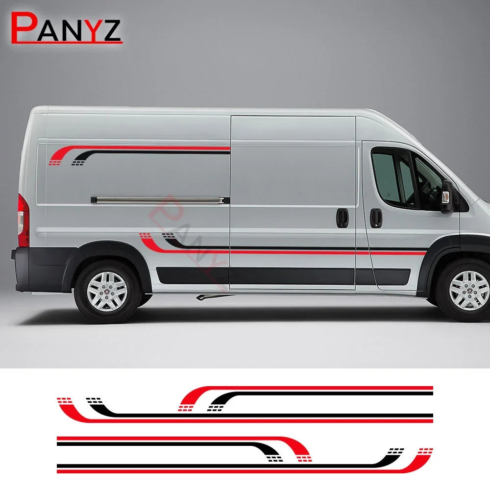 Camper Van Door & Waistline Graphic Decal for Fiat Ducato / Peugeot Boxer / Citroen Relay | 4-Piece Vinyl Kit