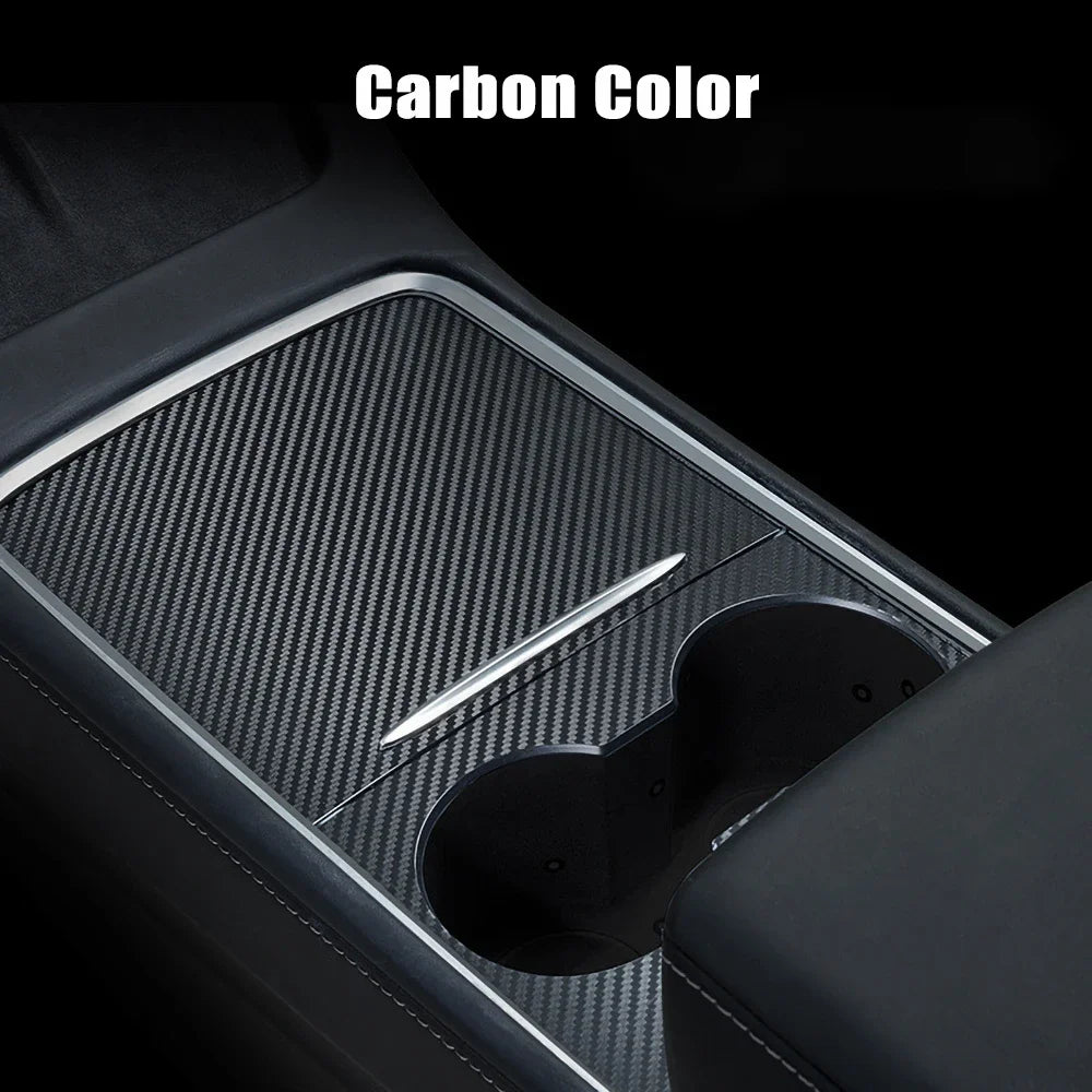 Center Console Panel Sticker for Tesla Model 3 / Model Y (2021–2023) | Wood Grain & Carbon Fiber Film