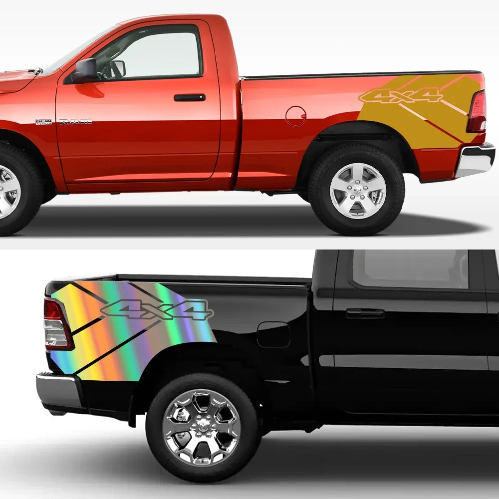 Dodge RAM Rebel & TRX Rear Bed Side Grunge 4x4 Vinyl Graphic Decal – Truck Bed & Trunk Decor | 12 Finishes