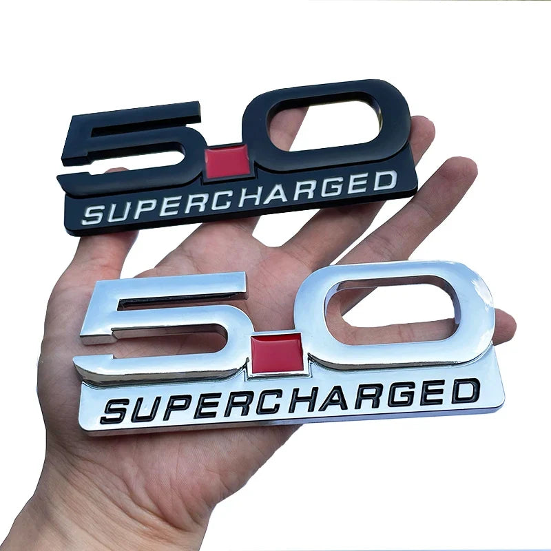 3D Metal 5.0 Supercharged Fender & Trunk Badge | Ford Mustang Styling Emblem