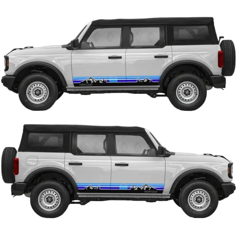 Retro Sunset Mountain Stripe Door Decal for Ford Bronco | Classic Side Vinyl Graphics