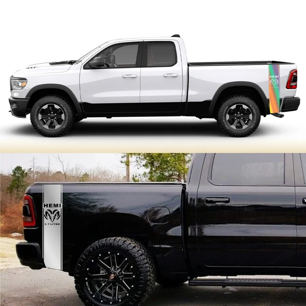 Back Door & Side Decal for Dodge RAM 1500 / 2500 HEMI Rebel 5.7L | Custom Vinyl Truck Sticker
