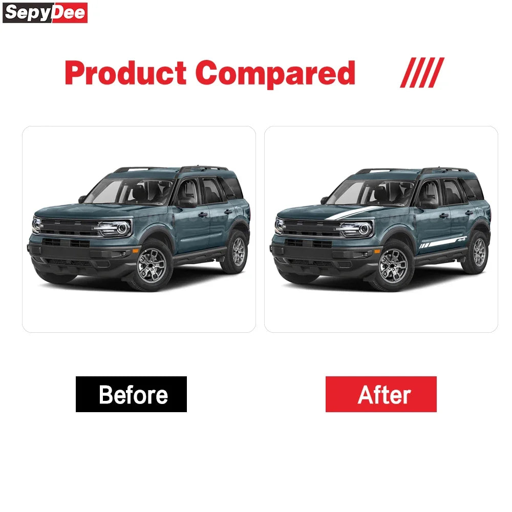 4x4 Hood & Door Side Stripe Decal Kit for Ford Bronco Sport | Full Body Vinyl Tuning Graphics