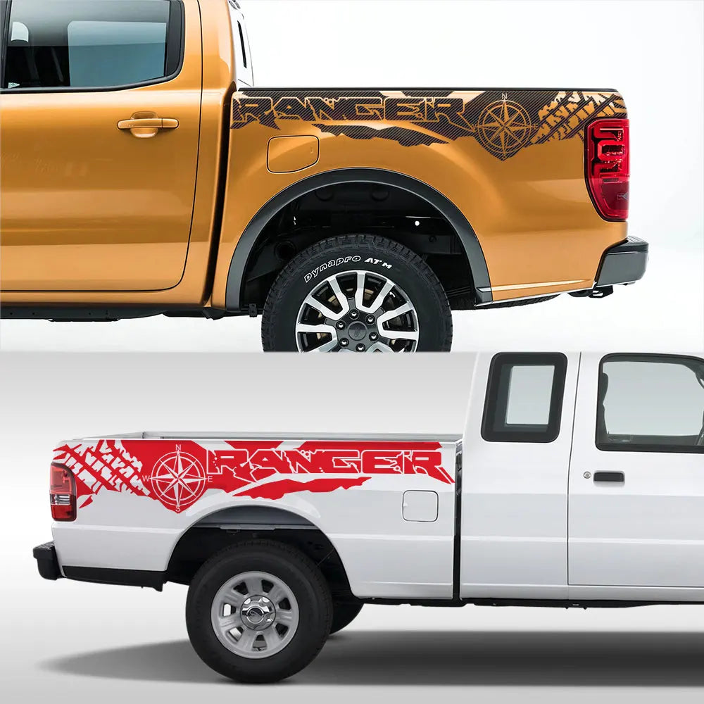 Tire Print & Compass Adventure Tail Decal for Ford Ranger Raptor Pickup | Off-Road Vinyl Graphics
