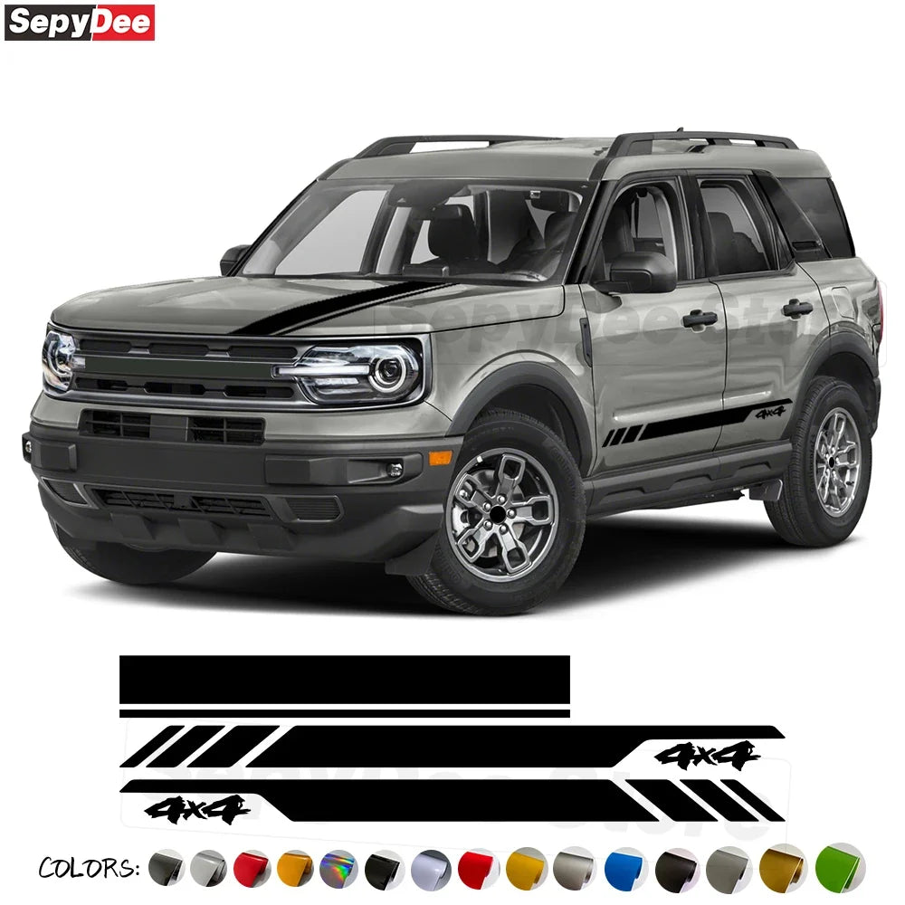 4x4 Hood & Door Side Stripe Decal Kit for Ford Bronco Sport | Full Body Vinyl Tuning Graphics
