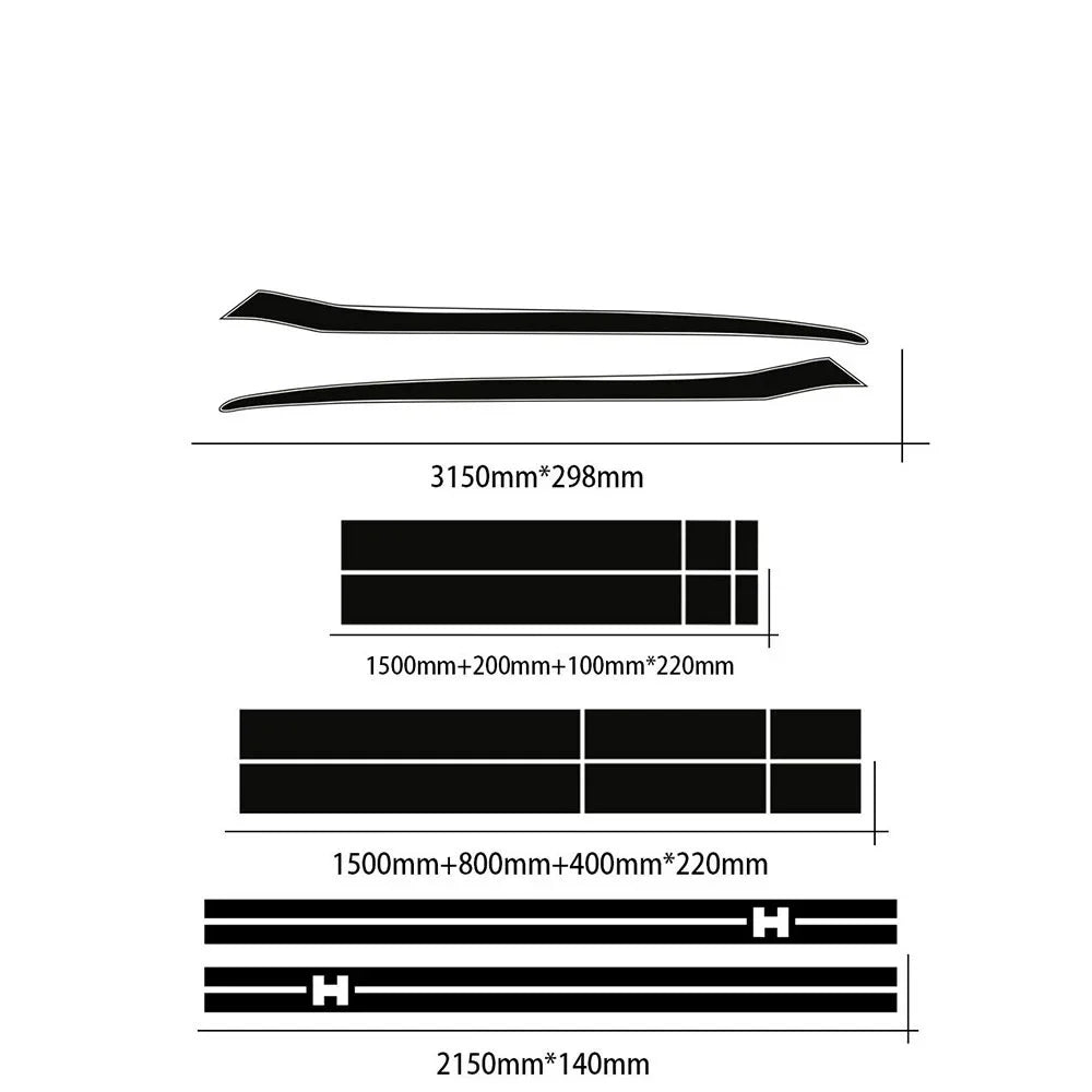 Full-Coverage Racing Stripe Kit | Door Side, Hood, Rear, Waistline & Skirt Vinyl Decal