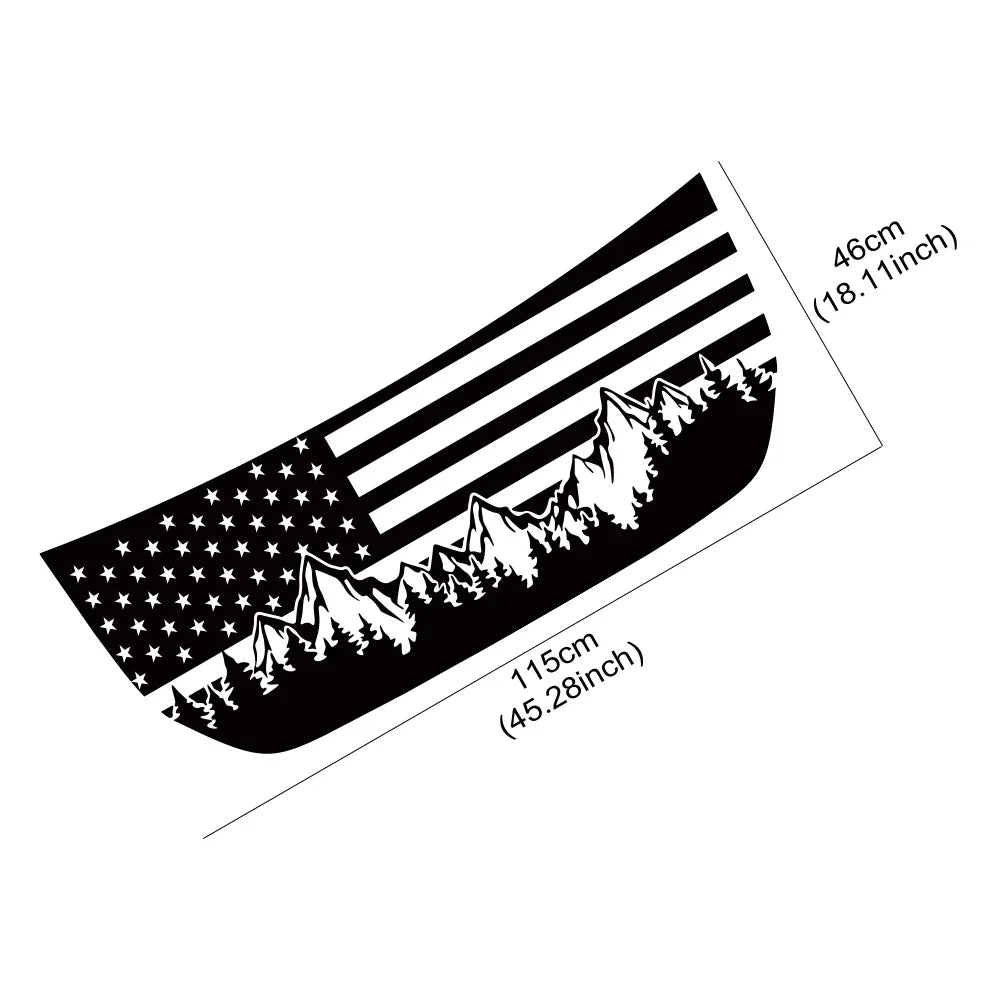 USA Flag Mountain & Tree Hood Bonnet Decal for Ford Bronco | Styling Vinyl Sticker