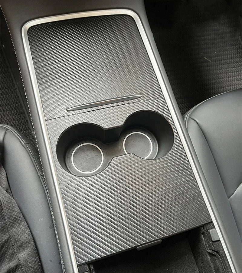 Center Console Panel Sticker for Tesla Model 3 / Model Y (2021–2023) | Wood Grain & Carbon Fiber Film