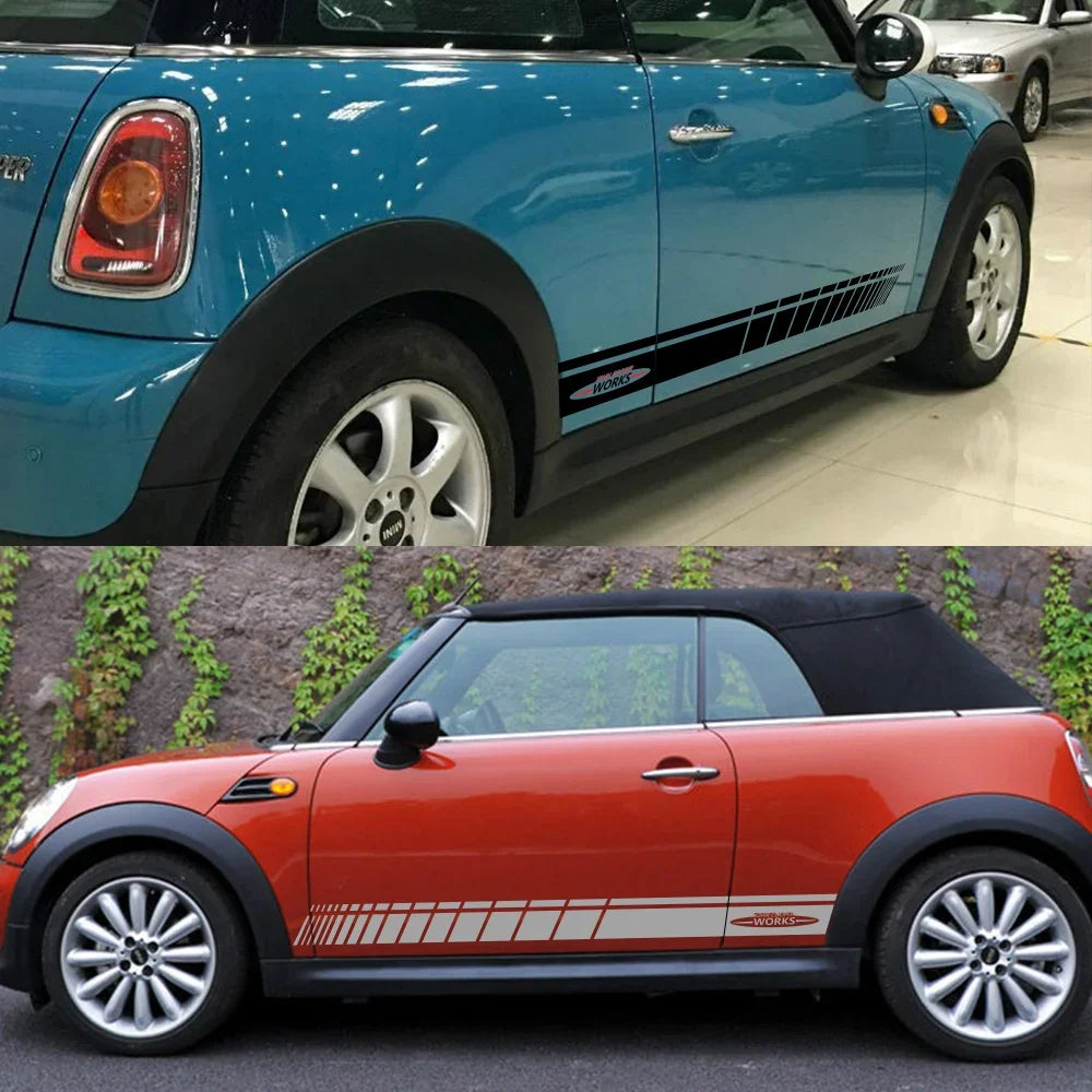JCW Door Side Skirt Stripe Decal for Mini Cooper | 2-Piece Vinyl Decoration Kit