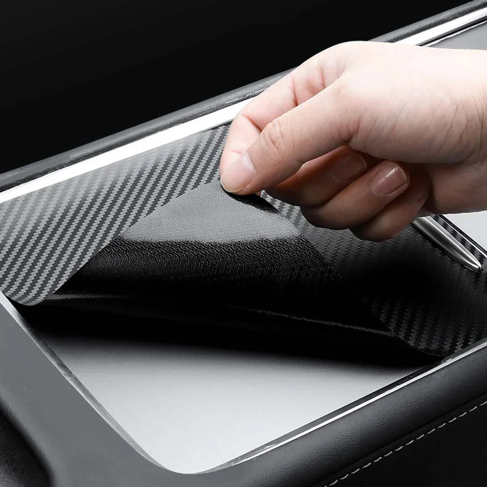Center Console Panel Sticker for Tesla Model 3 / Model Y (2021–2023) | Wood Grain & Carbon Fiber Film