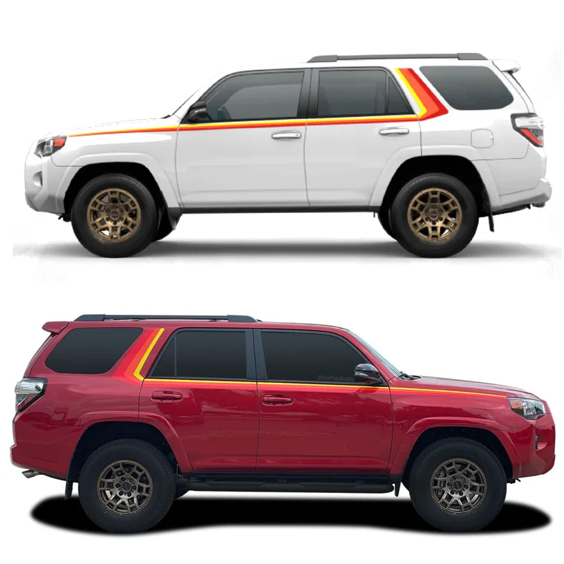 Retro Tri-Color Red & Orange Stripe Decal for Toyota 4Runner | Full Body Side Vinyl Graphics Kit