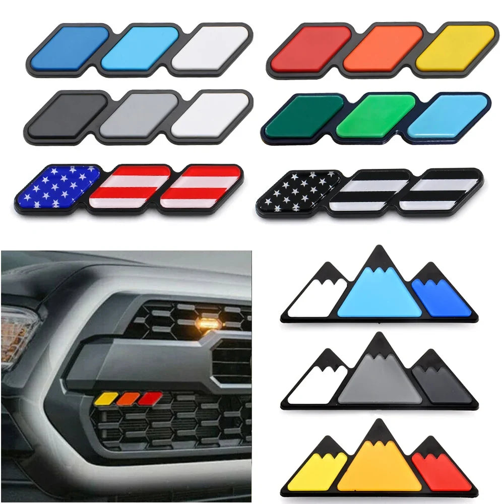 TRD Tri-Color Grille Badge Emblem for Toyota Tacoma / Tundra / 4Runner / Highlander | 3-Piece ABS Set