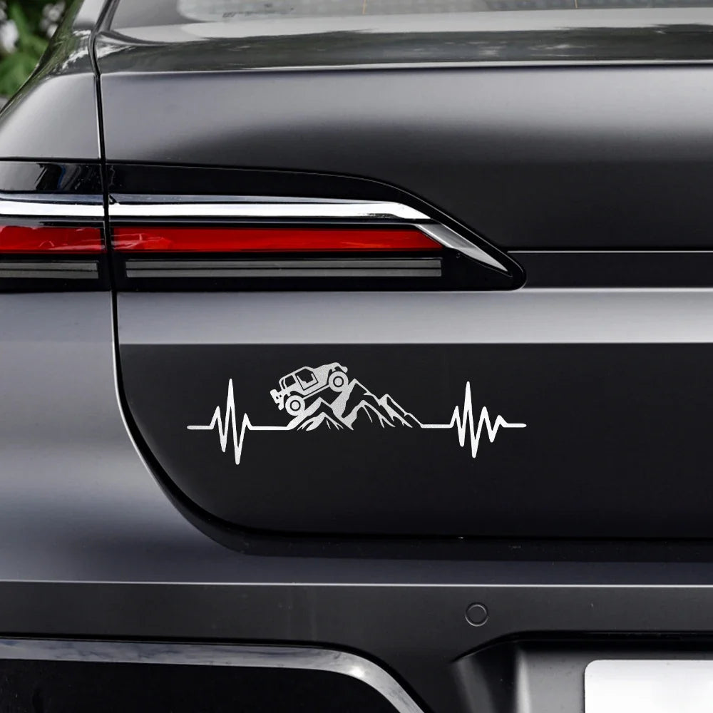Reflective Heartbeat Off-Road Mountain Climb Vinyl Sticker – 4x4 Truck Windshield & Bumper Decal | 4 Colors