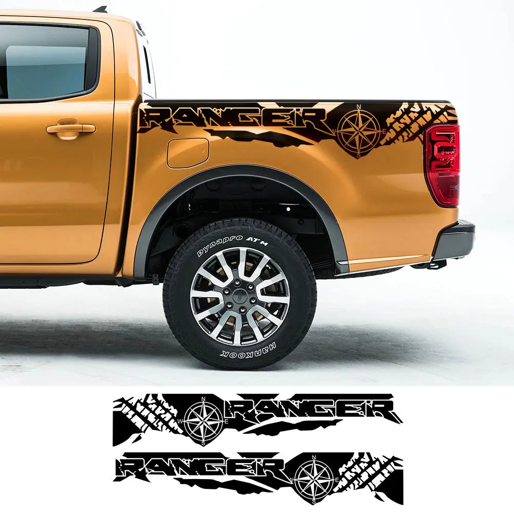 Tire Print & Compass Adventure Tail Decal for Ford Ranger Raptor Pickup | Off-Road Vinyl Graphics