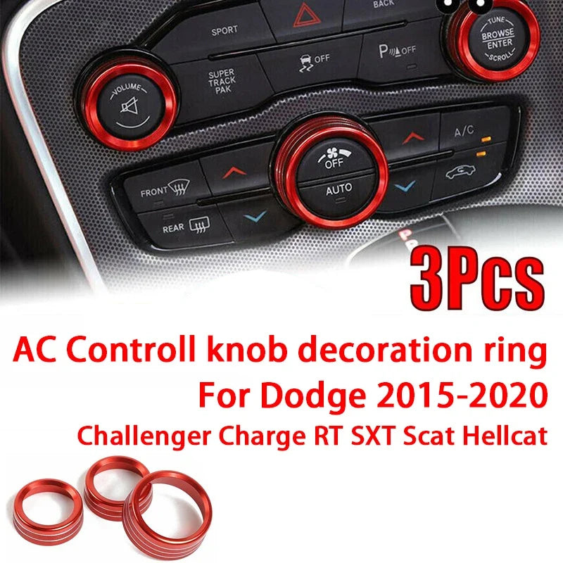 A/C Control Knob Volume Radio Switch Decoration Cover for Dodge Challenger / Charger | 3-Piece