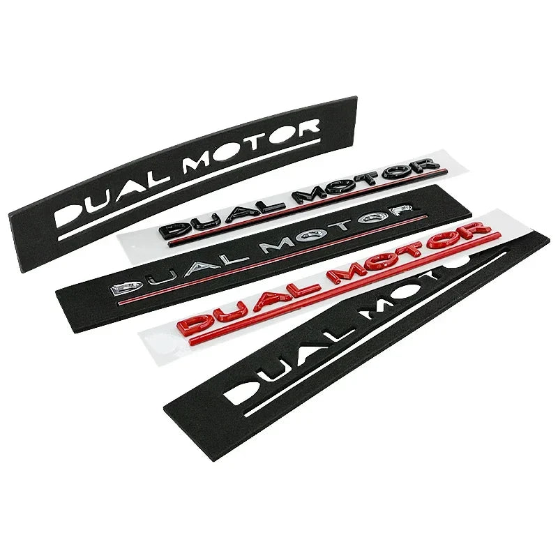 3D ABS DUAL MOTOR Chrome Red Line Emblem Badge for Tesla | Trunk & Body Styling Sticker