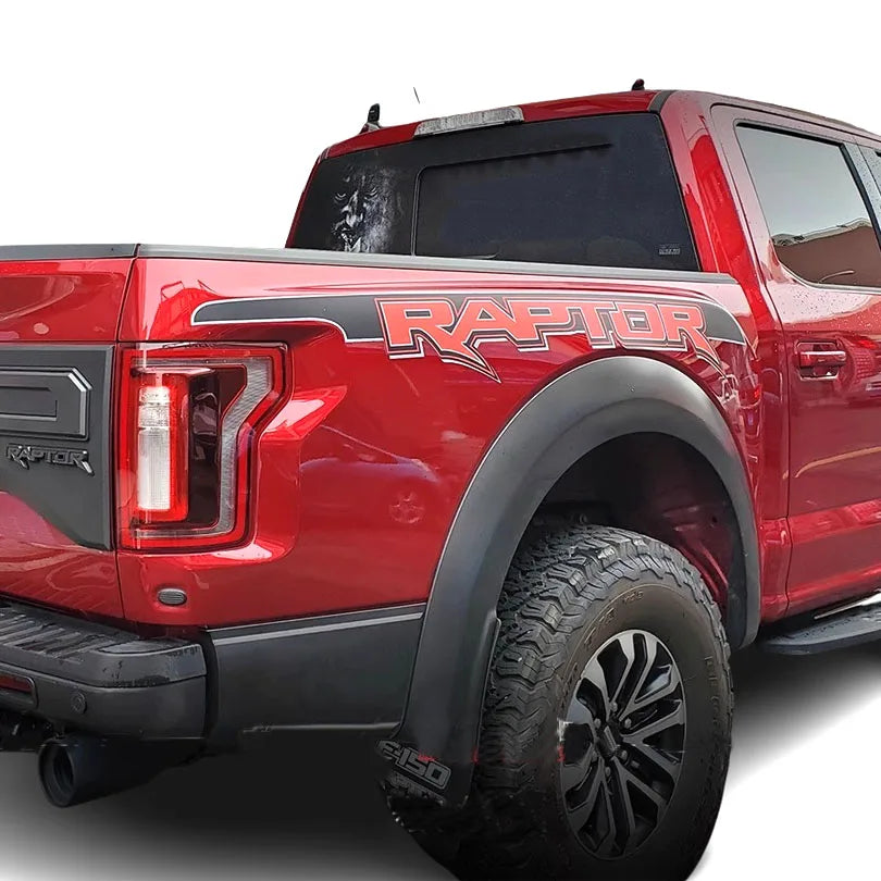 Black & Red Bedside Trunk Letter Graphics Decal for Ford F-150 Raptor (2015–2019) | Modified Vinyl Sticker