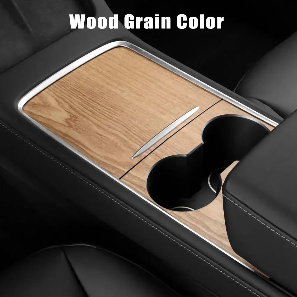 Center Console Panel Sticker for Tesla Model 3 / Model Y (2021–2023) | Wood Grain & Carbon Fiber Film