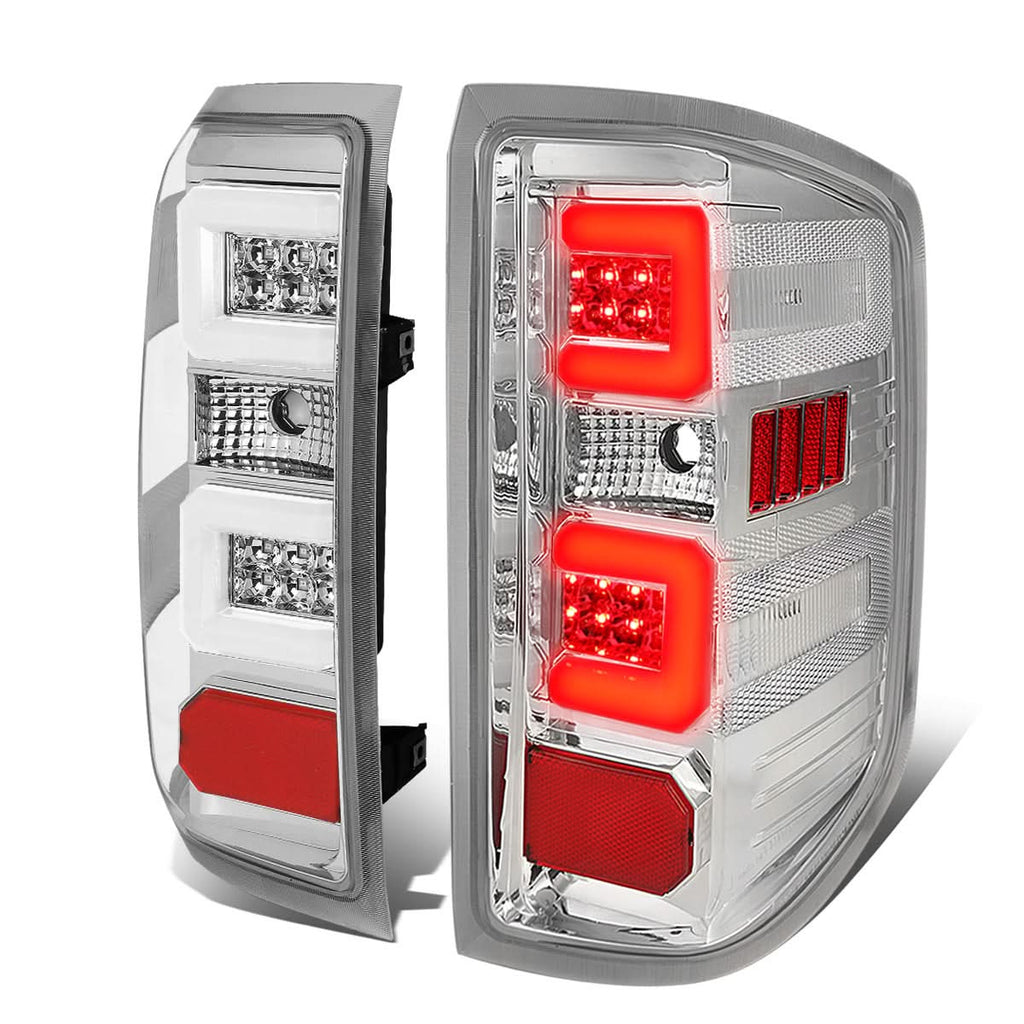 14-19 Chevy Silverado & GMC Sierra C-Bar LED Tail Lights Chrome/Clear