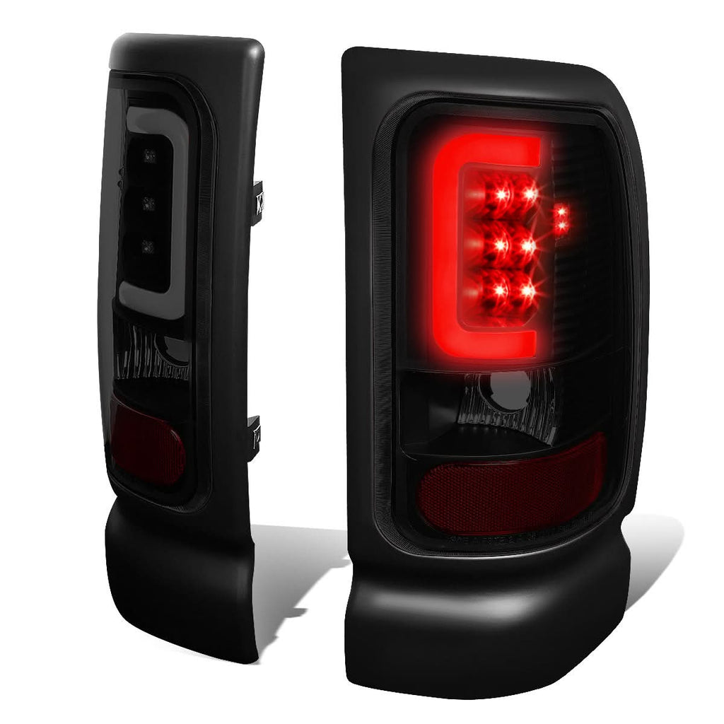 94-02 Dodge Ram C-Bar 3D U-Halo LED Tail Lights Black Smoke