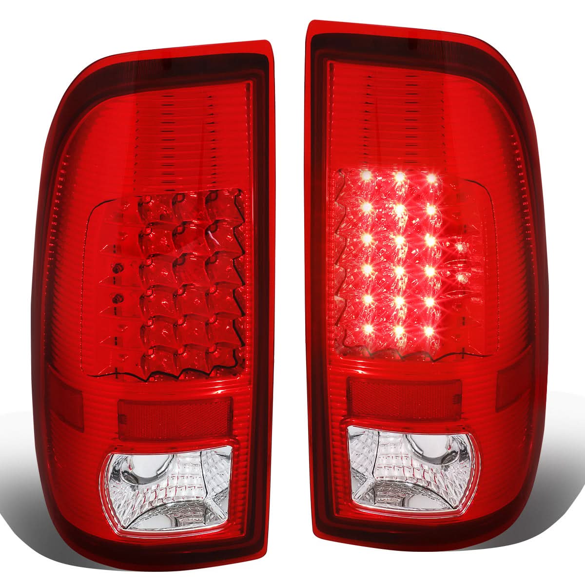 97-07 Ford F-150 F-250 F-350 F-450 F-550 LED Tail Lights Chrome/Red