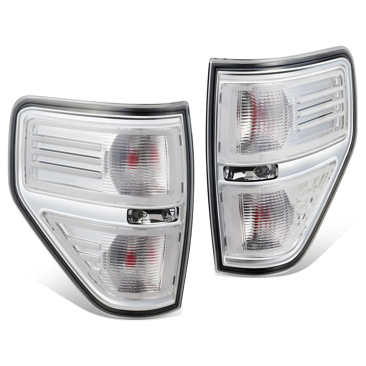 09-14 Ford F-150 Chrome Clear Lens Tail Lights with Red Bulb