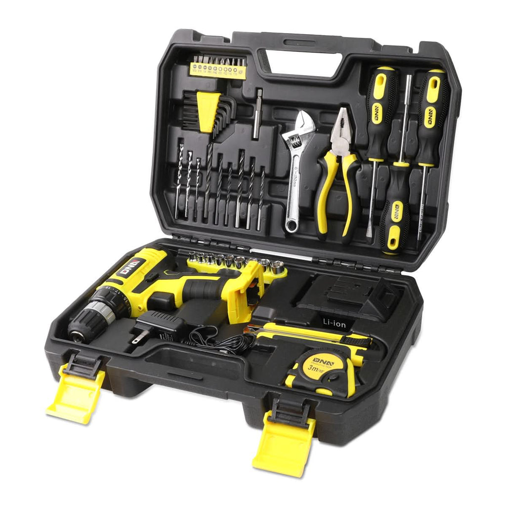 46-Piece Tool Set with Cordless Drill - Black/Yellow