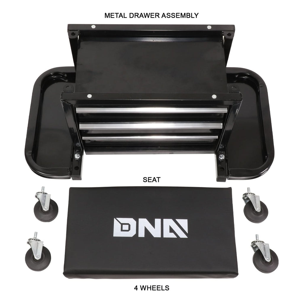 3 Drawer Rolling Mechanics Seat - Black