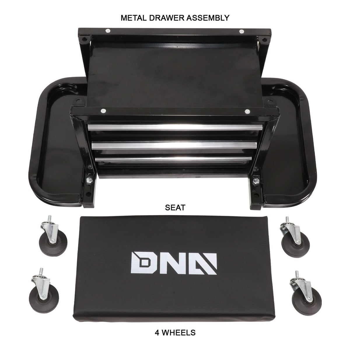 3 Drawer Rolling Mechanics Seat - Black