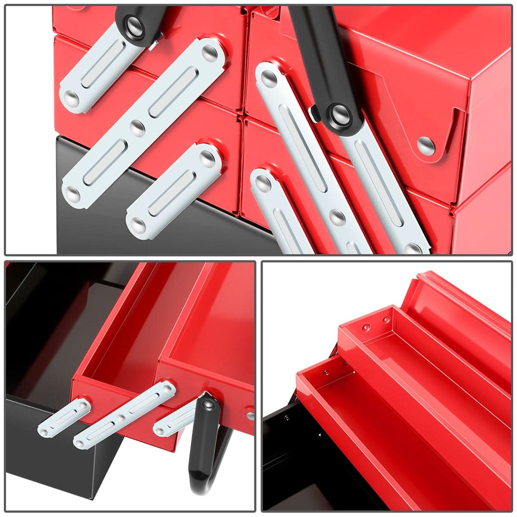 18" 3-Level Folding Tool Box with 5 Organizer Drawers