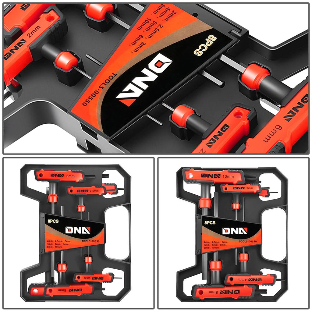 T-Type Hex Key Set with Flat Head 2-10mm Red 8 Piece Plastic Box