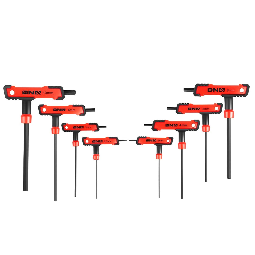 T-Type Hex Key Set with Flat Head 2-10mm Red 8 Piece Plastic Box