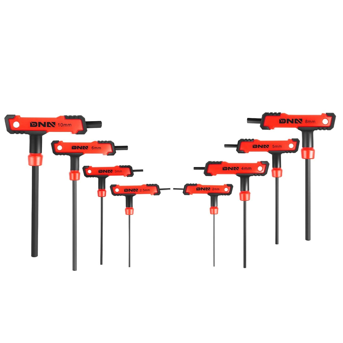 T-Type Hex Key Set with Flat Head 2-10mm Red 8 Piece Plastic Box
