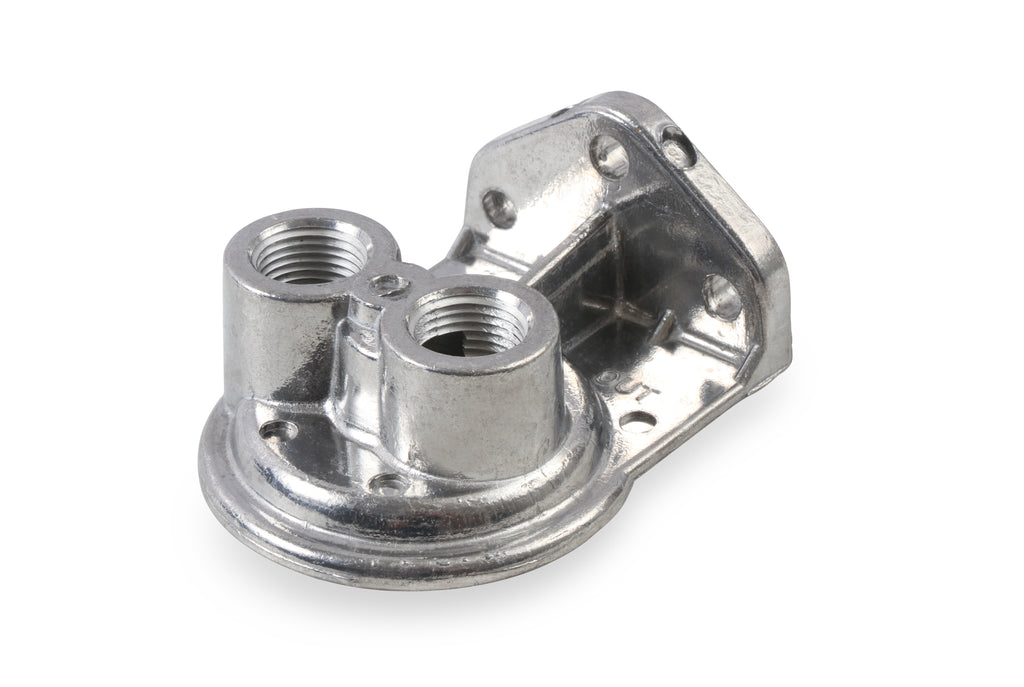 Cast Remote Oil Filter Mount Kit with 1/2" NPT facing upward - Female 3/4"- 16 Thread for Single Filter Mount.