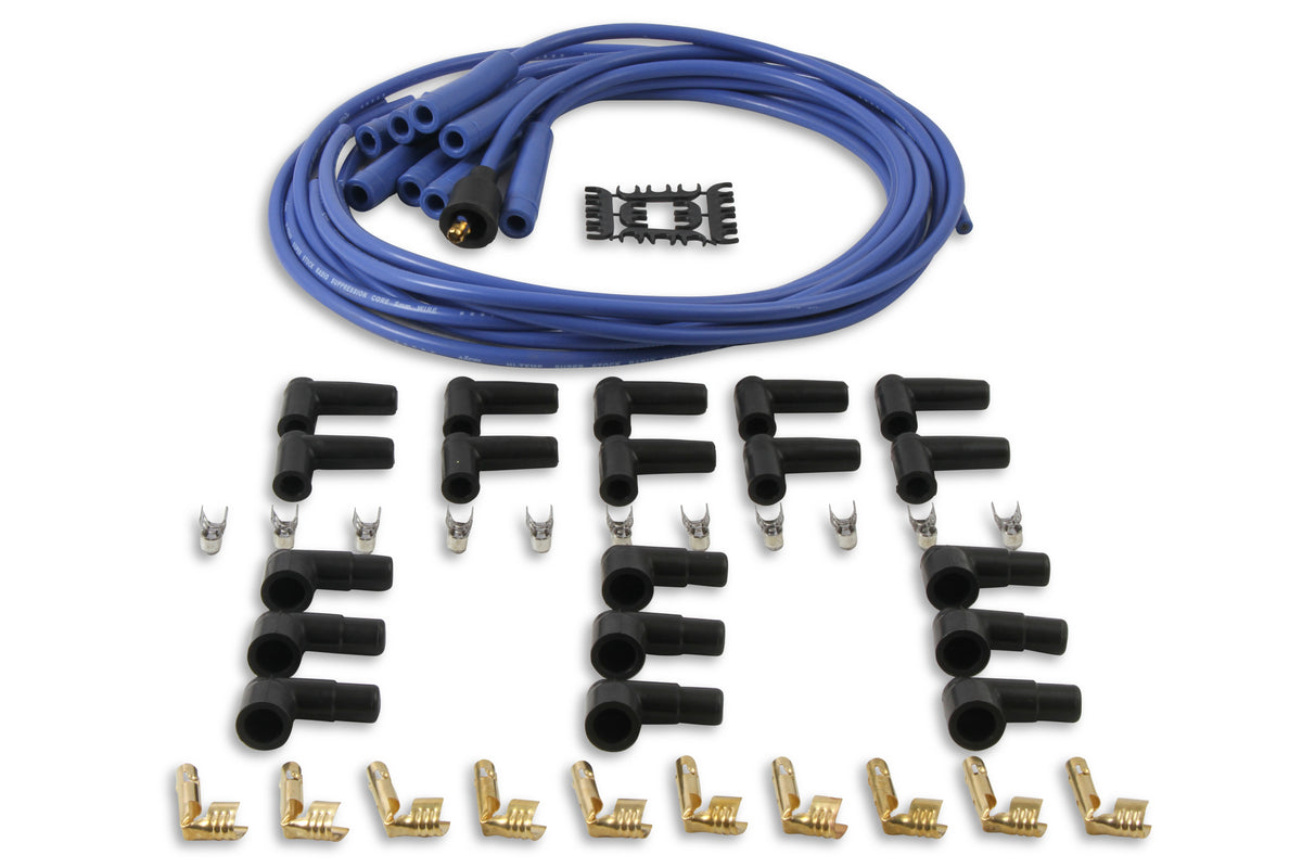 Spark Plug Wire Set- 8mm - Blue Wire with Blue Straight Boots - 4040B, Spark Plug Wires, Super Stock, Spiral Core, 8mm, Blue, Set