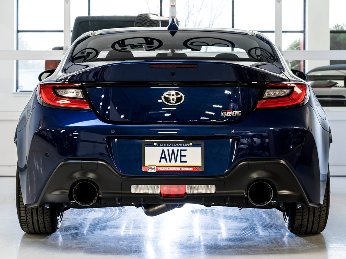 AWE Track Edition Exhaust for Subaru BRZ / Toyota GR86 / Toyota 86 / Scion FR-S - 5" Diamond Black Tips