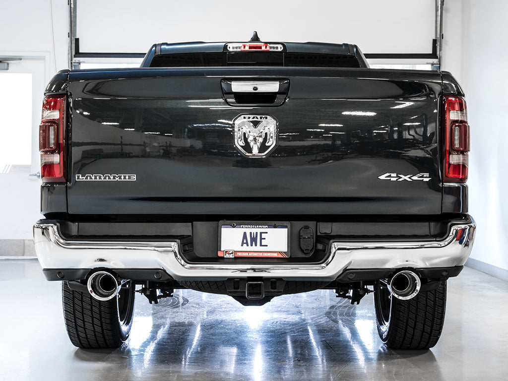 AWE 0FG Dual Rear Exit Catback for 5th Gen RAM 1500 5.7L (with bumper cutouts) - Chrome Silver Tips