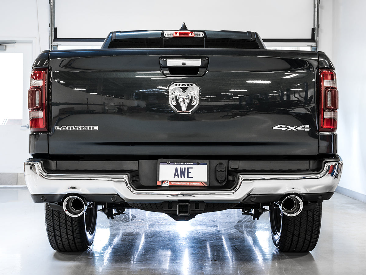 AWE 0FG Dual Rear Exit Catback for 5th Gen RAM 1500 5.7L (with bumper cutouts) - Chrome Silver Tips