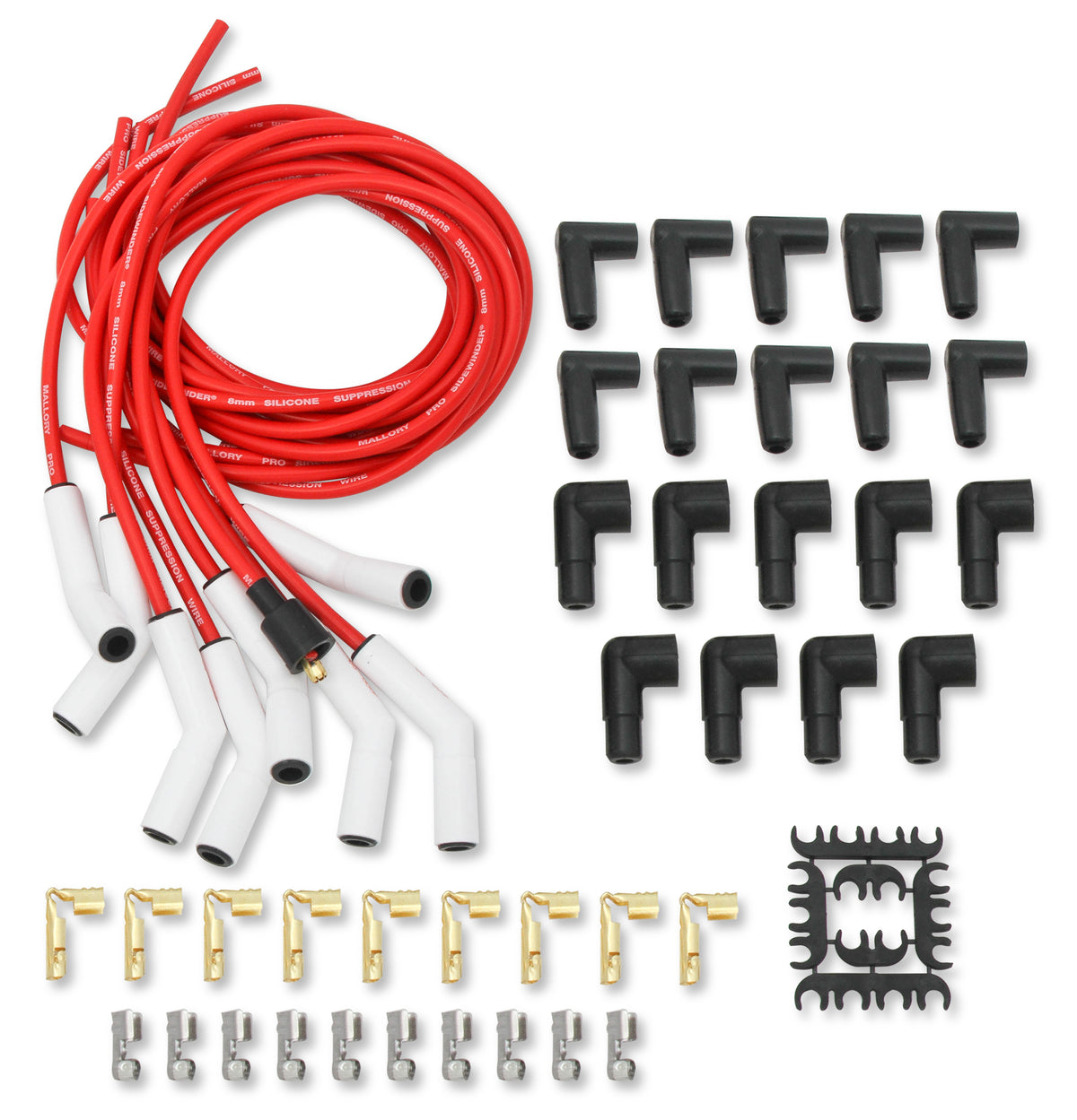 Ceramic boot, performance spark plug wires capable of withstanding up to 2000°F temperatures at the spark plug.