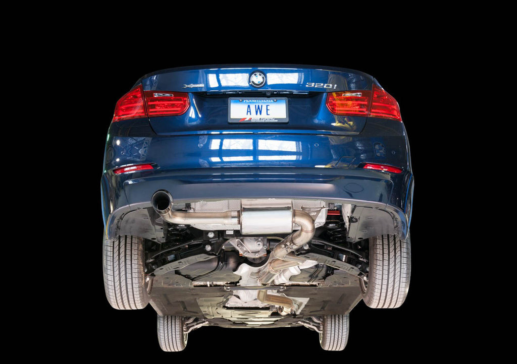 AWE Touring Edition Exhaust + Performance Mid Pipe for BMW F30 320i - 3.5" Chrome Silver Tip