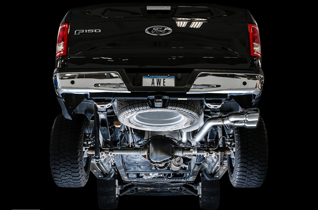 AWE 0FG Single Exit Exhaust for '15-'20 F-150 - 4.5" Chrome Silver Tips