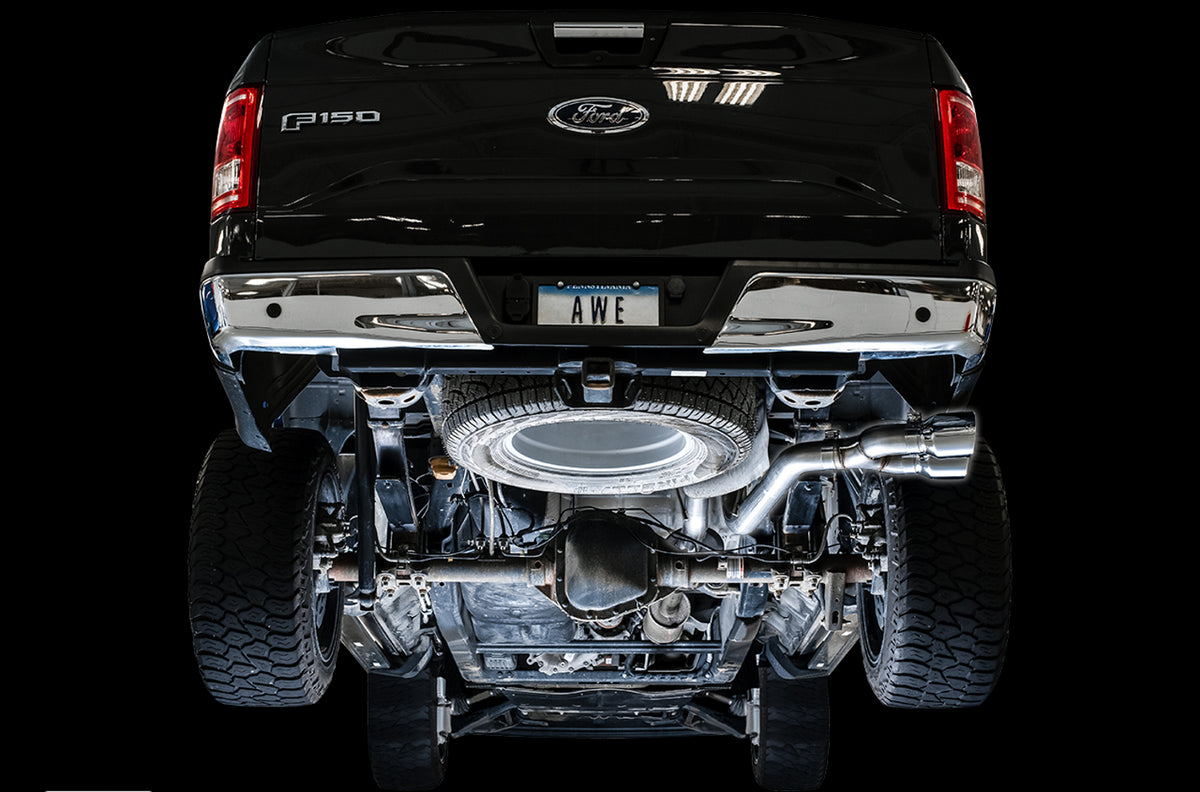 AWE 0FG Single Exit Exhaust for '15-'20 F-150 - 4.5" Chrome Silver Tips