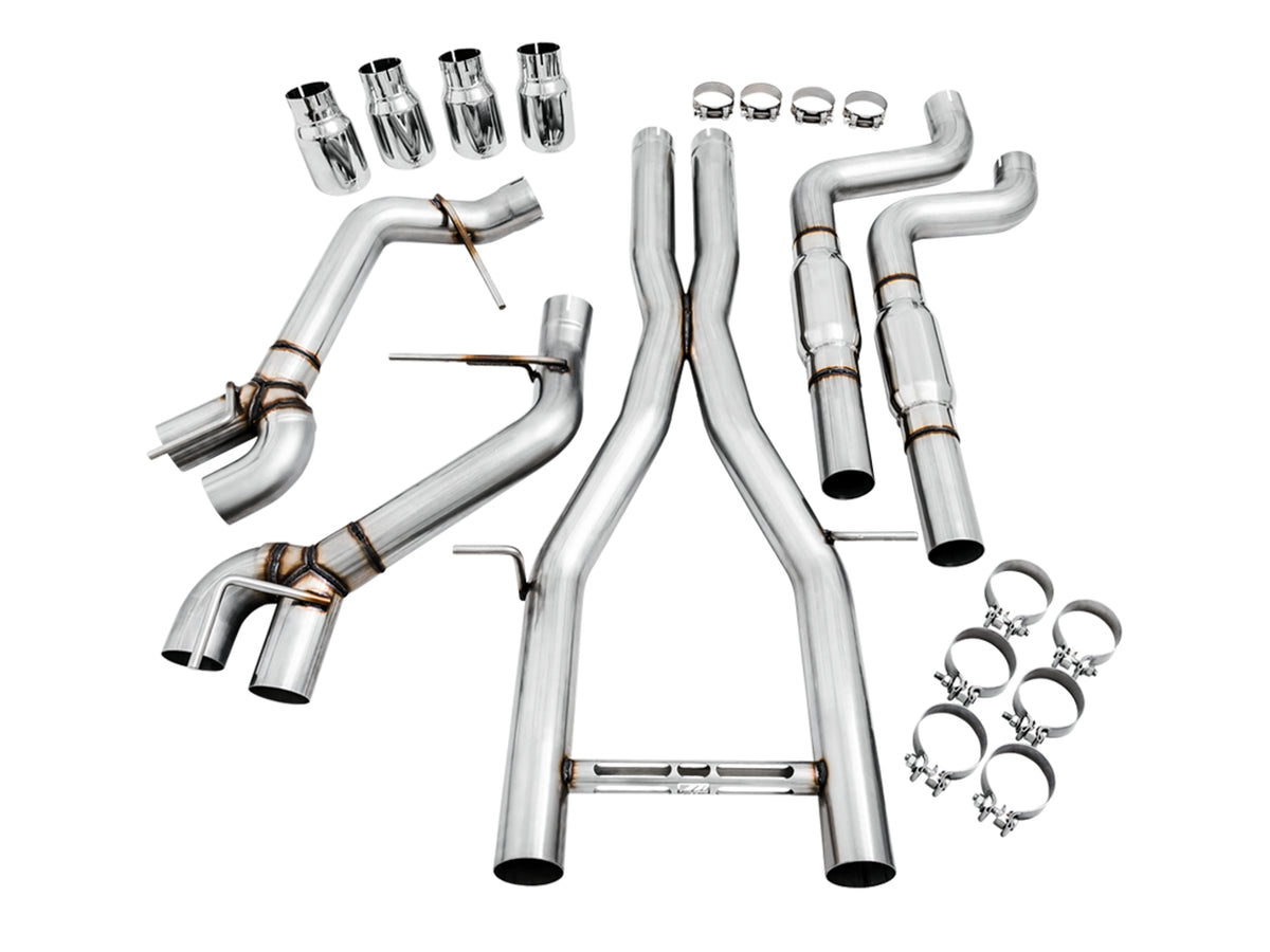AWE Track Edition Catback Exhaust for Gen6 Camaro SS/ZL1/LT1, Quad Outlet - Resonated - 4.5" Chrome Silver Tips