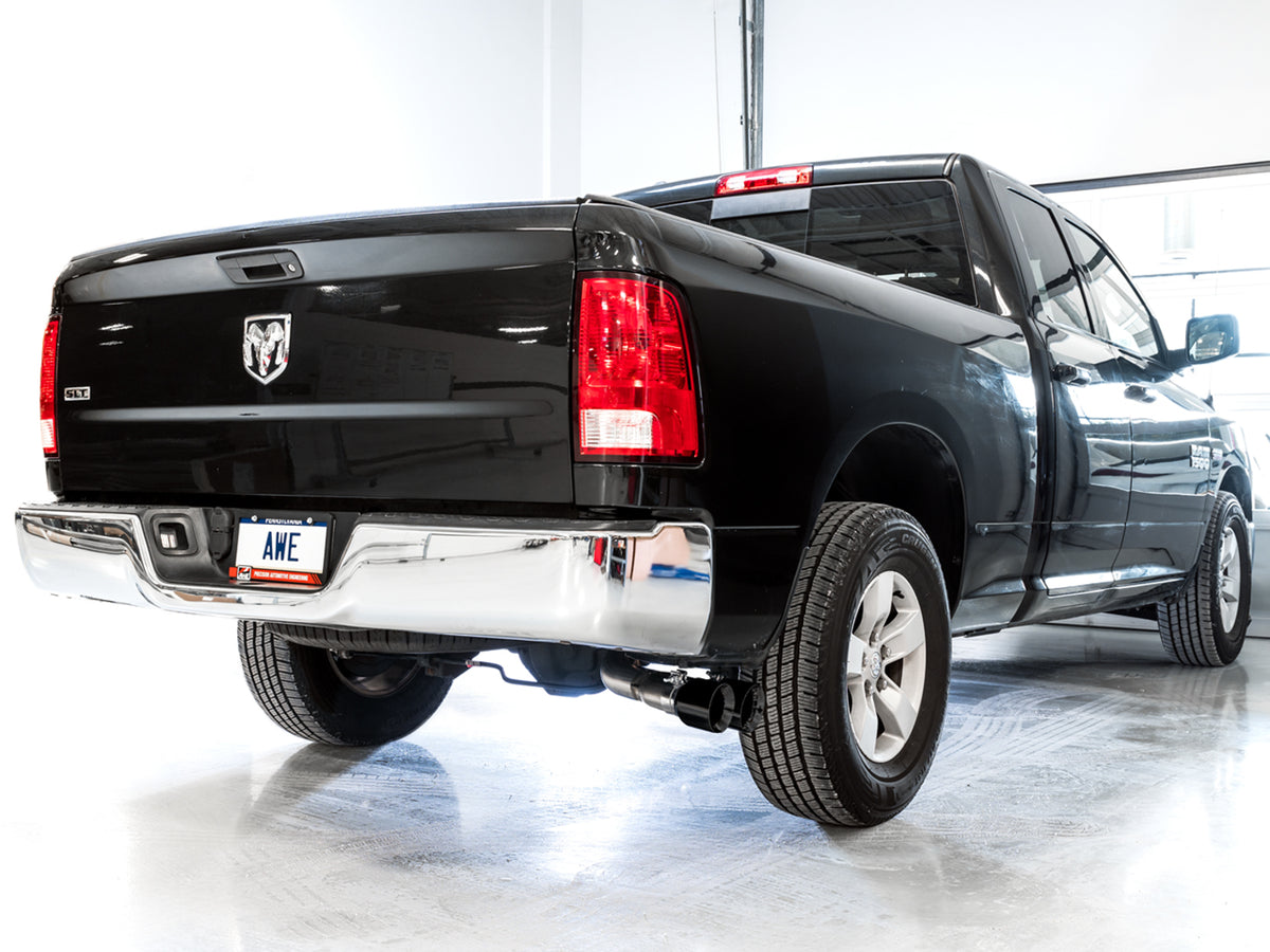 AWE 0FG Single Side Exit Catback Exhaust for 4th Gen RAM 1500 5.7L (without bumper cutouts) - Dual Diamond BlackTips