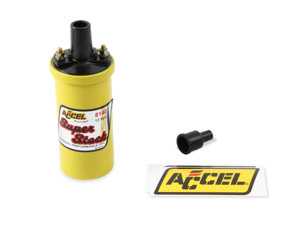 Ignition Coil - Yellow - 42000v 1.4 ohm primary - Points - up to 6500 RPM - The 8140 super stock ignition coil is a canister style coil that works with OE ignitions and computers.