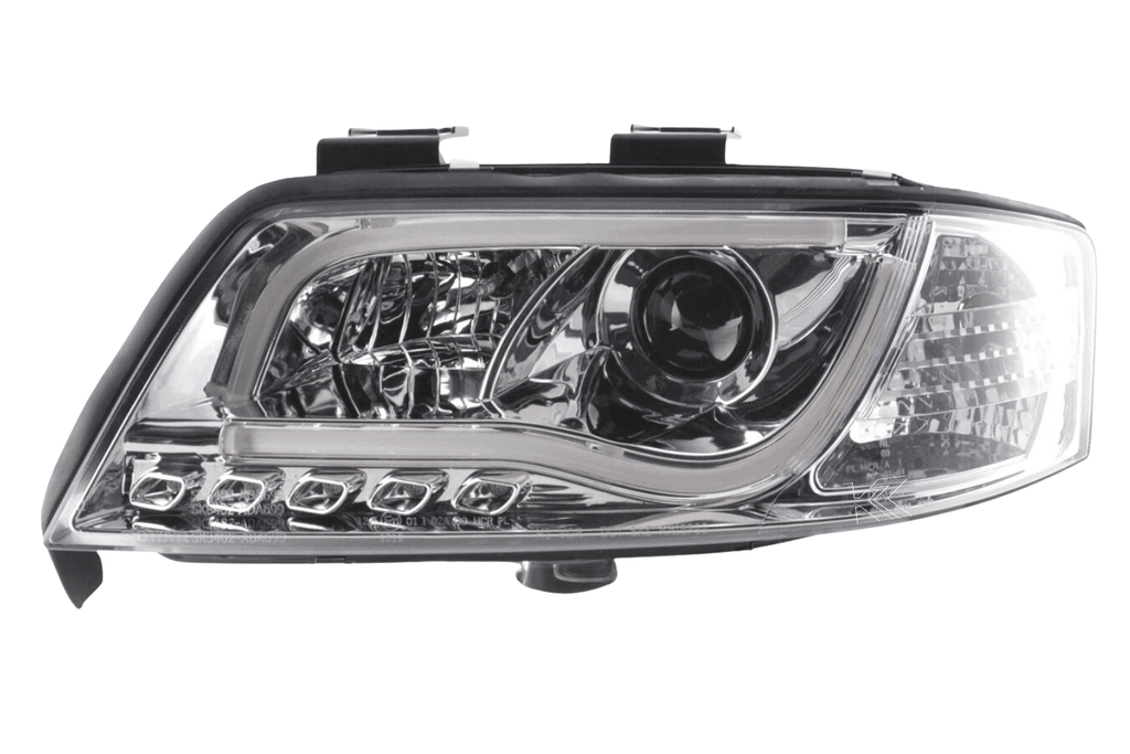 Audi A6 (C5 4B) Chrome LED Headlights with Daytime Running Lights (1997-2001) - With R87 approval