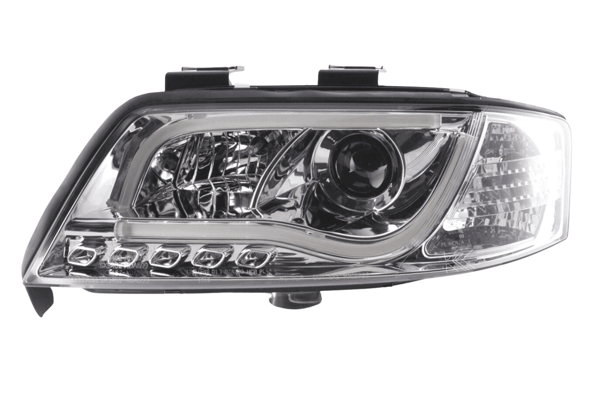Audi A6 (C5 4B) Chrome LED Headlights with Daytime Running Lights (1997-2001) - With R87 approval