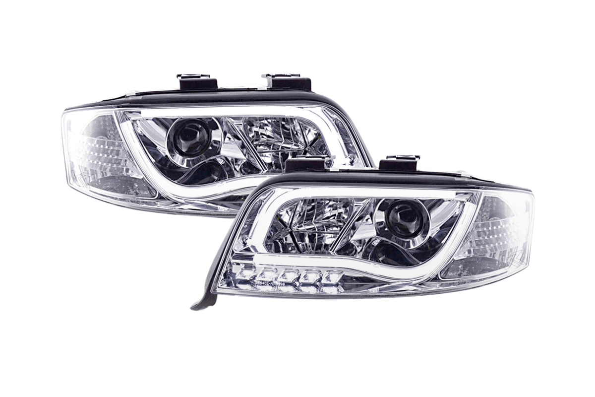 Audi A6 (C5 4B) Chrome LED Headlights with Daytime Running Lights (2001-2004) - With R87 approval