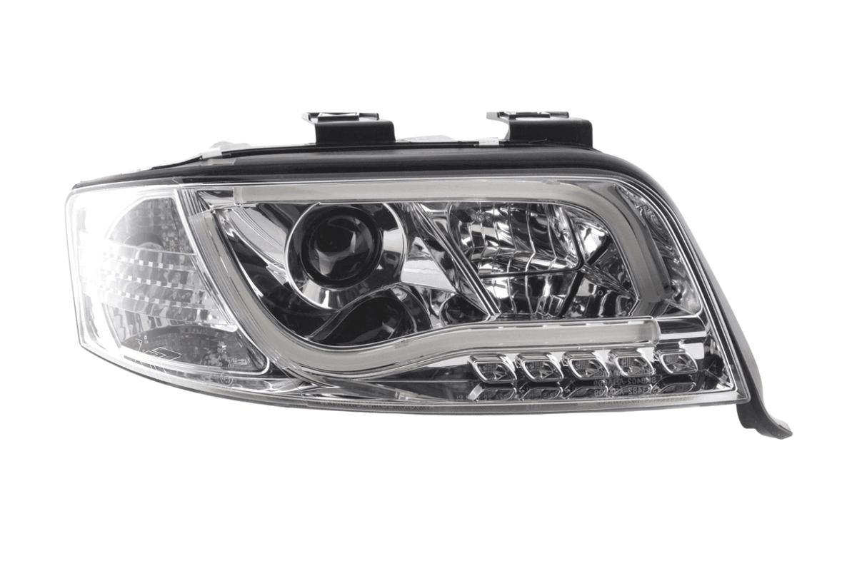 Audi A6 (C5 4B) Chrome LED Headlights with Daytime Running Lights (2001-2004) - With R87 approval