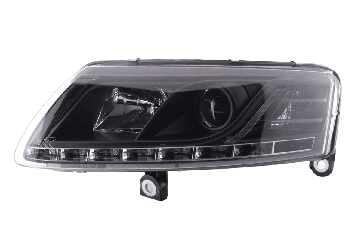 Audi A6 (C6 4F) Black Xenon LED Headlights with Daytime Running Lights (2004-2008)